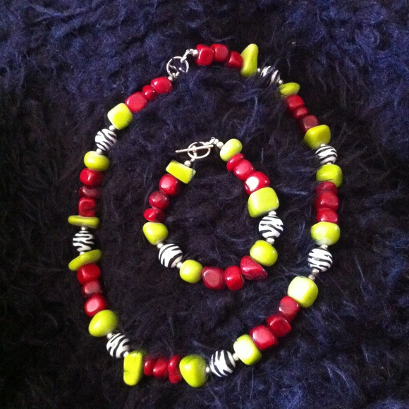 Lime Green/Red/Zebra Western Necklace Set-SOLD