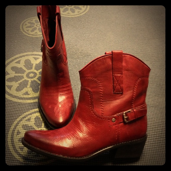 Franco Sarto Red Cowboy Boots With Buckle
