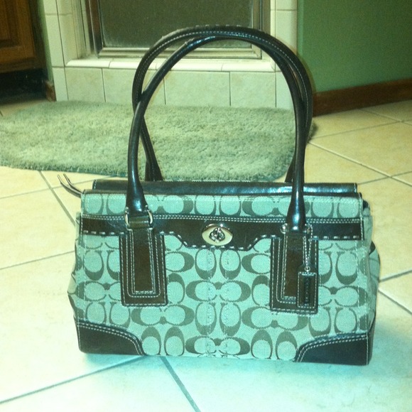 Coach khaki & dark brown handbag Great condition