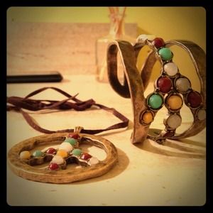 Lucky brand peace sign bracelet and tie necklace