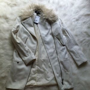 long white jacket with faux fur collar