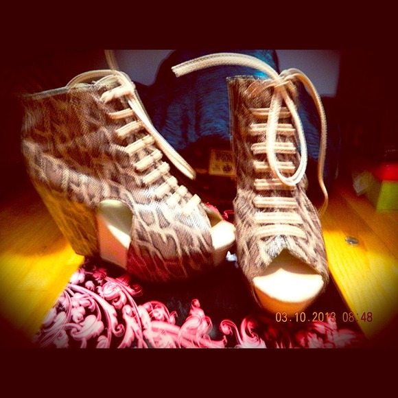 Python Print Nude/Brown Wedge Booties