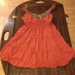 Rust dress- beaded neckline