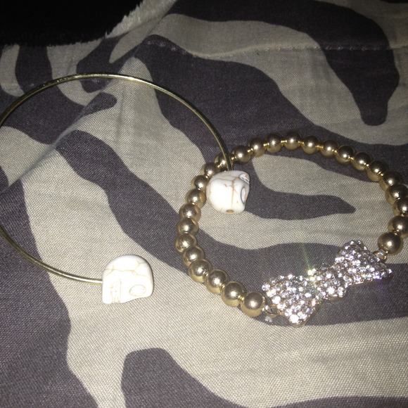 Gold Skull Bangle & Bow Bracelets :)