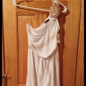 White with gold sparkle dress one shoulder