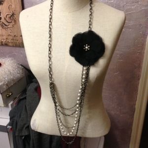 Necklace with black chiffon flower