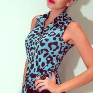 Cool blue/black leopard top