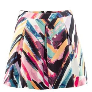 multi-colored pleated short skirt with pockets