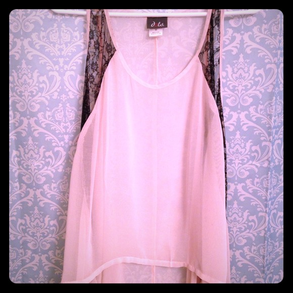 Tops - Sheer high low pink lacy tank. RESERVED!