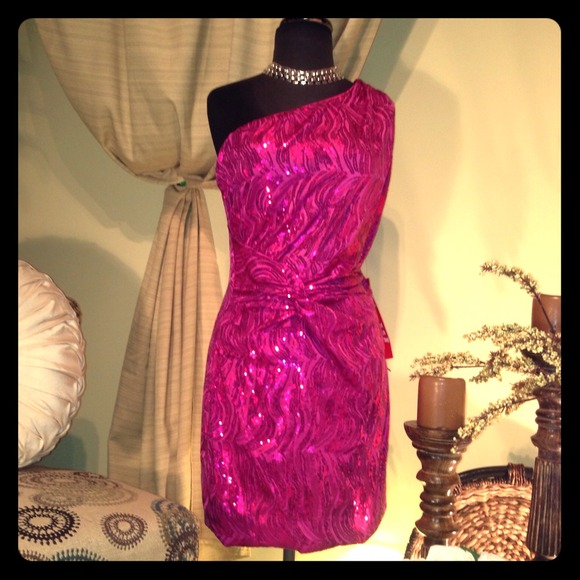 As U Wish Dresses & Skirts - ❌HOLD❌ @tingga Fuchsia Asymmetrical Sequin Wave P