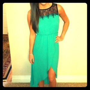 New! Emerald dress with black lace top.