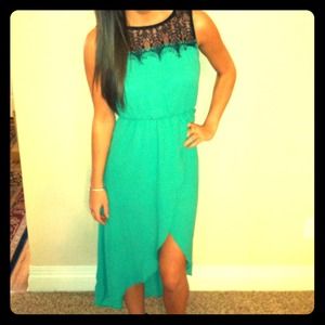 New! Emerald green dress with black lace.