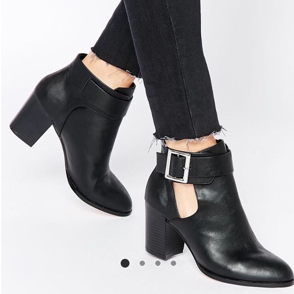 Belted Cut Out Black Leather Booties - Picture 1 of 4