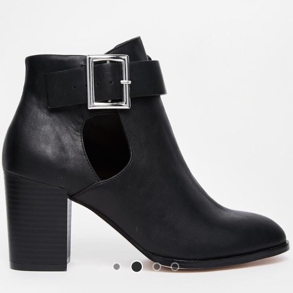 Belted Cut Out Black Leather Booties - Picture 2 of 4