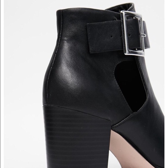 Belted Cut Out Black Leather Booties - Picture 3 of 4