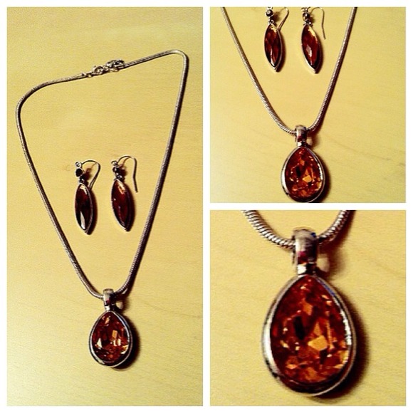 Autumn Color Crystal Necklace & Earrings