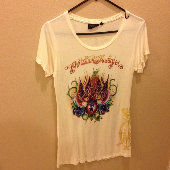 Christian Audigier woman's shirt/ rhinestones