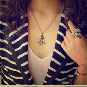 **New Sailor Style Anchor Inlay Crystal Necklace**
