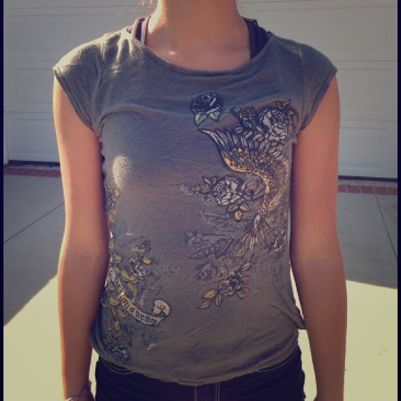 Olive Floral and Bird Shirt