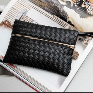 **Black Faux Leather Embossed Clutch**