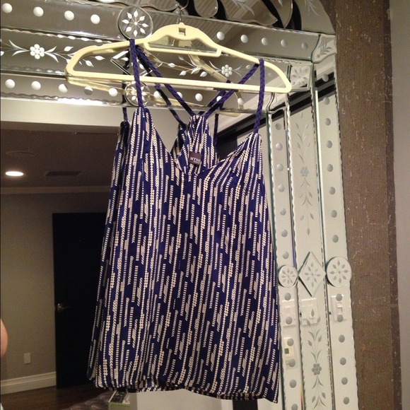 Myne navy and cream silk tank top