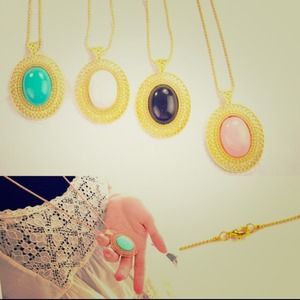 ** Pastel Stone Necklace(s) with Gold Accents**