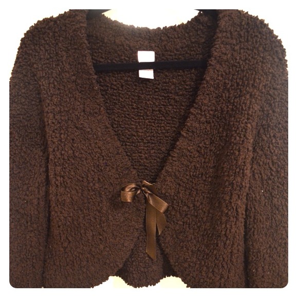Furry Brown Jacket w/ silk ribbon detail