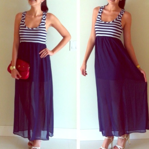 Navy blue stripped long dress - Picture 1 of 1