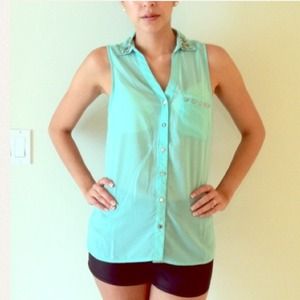 Mint colored stud blouse