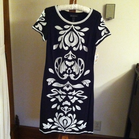 Inc black with white embroidery dress.