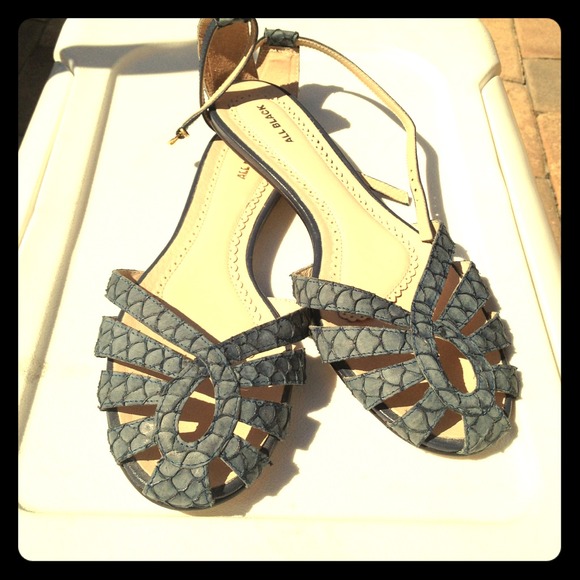 All Black brand blue snakeskin shoes