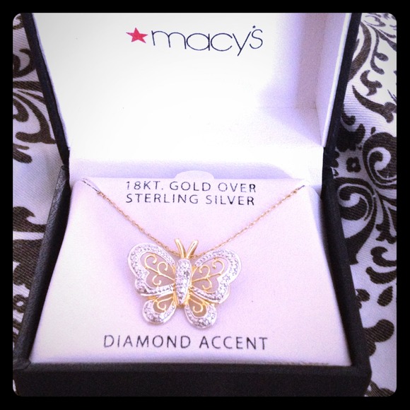 Butterfly Necklace Gold Sterling Silver Diamond