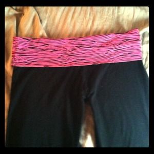 Black yoga pant with hot pink zebra waist.