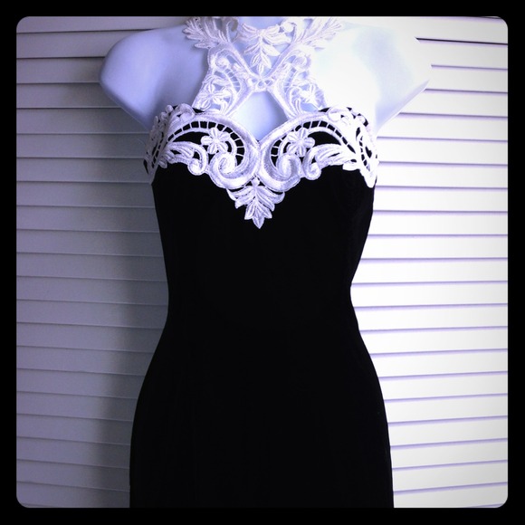 Black velvet and white lace gown. Size 9/10