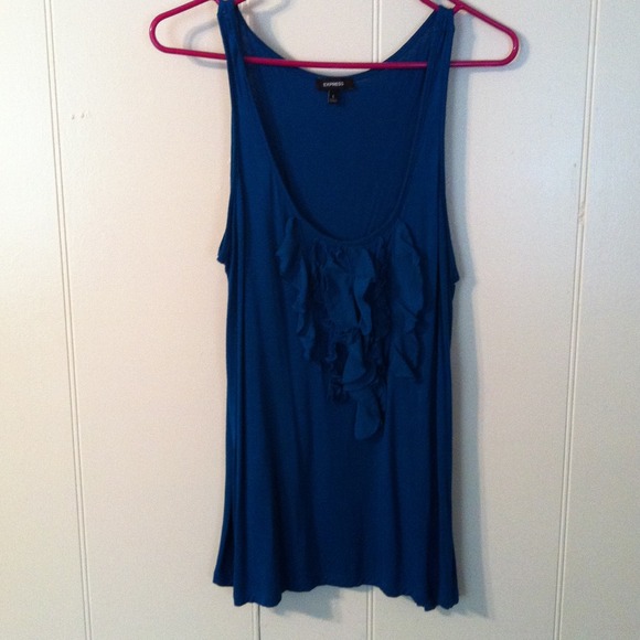 Express jewel tone blue ruffle tank top L - Picture 2 of 4