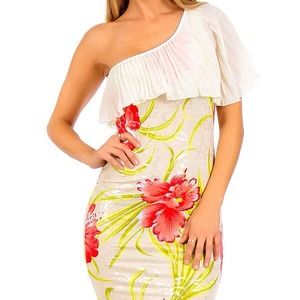 FLORAL PRINT ONE SHOULDER DRESS