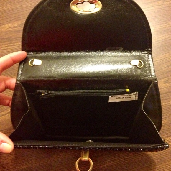 Small Black Sequin Clutch with small gold handle