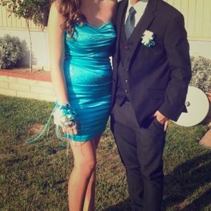 Blue one shoulder prom dress