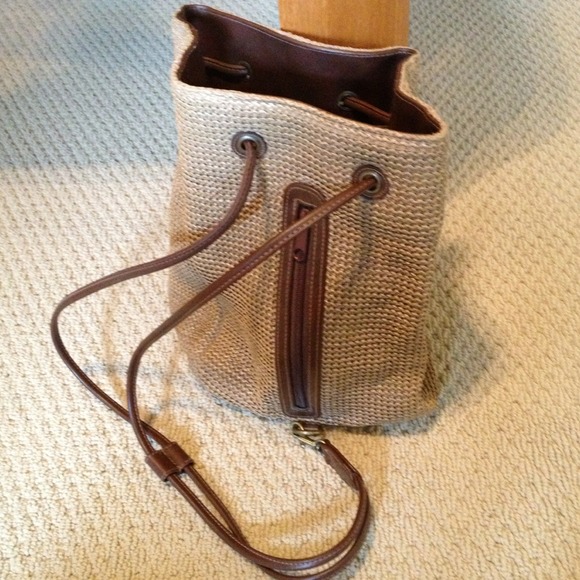 SOLD!! Brown straw shoulder or backpack purse.