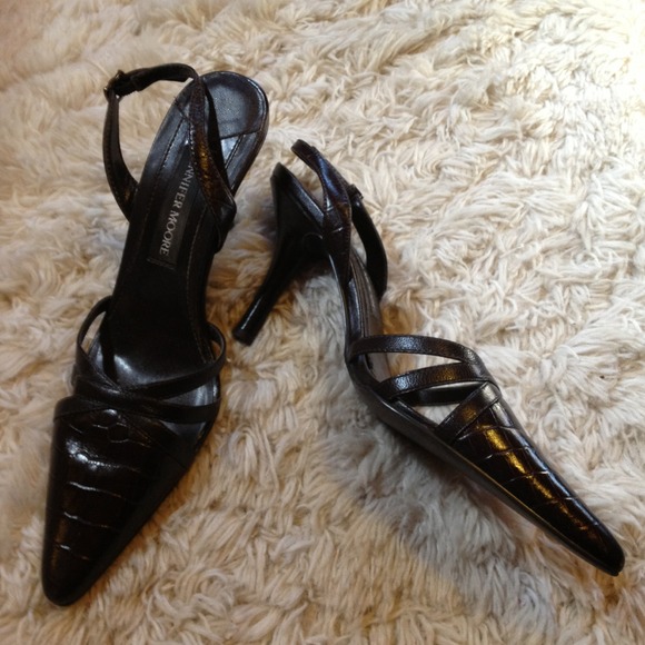 Jennifer Moore brown leather sling backs