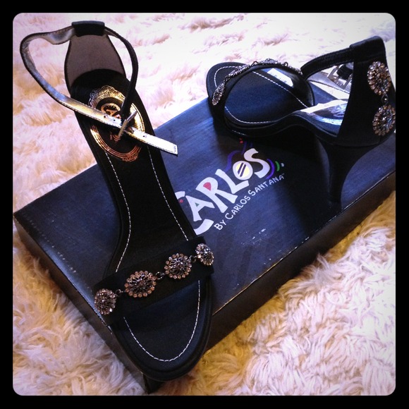 Carlos Santana satin embellished heels