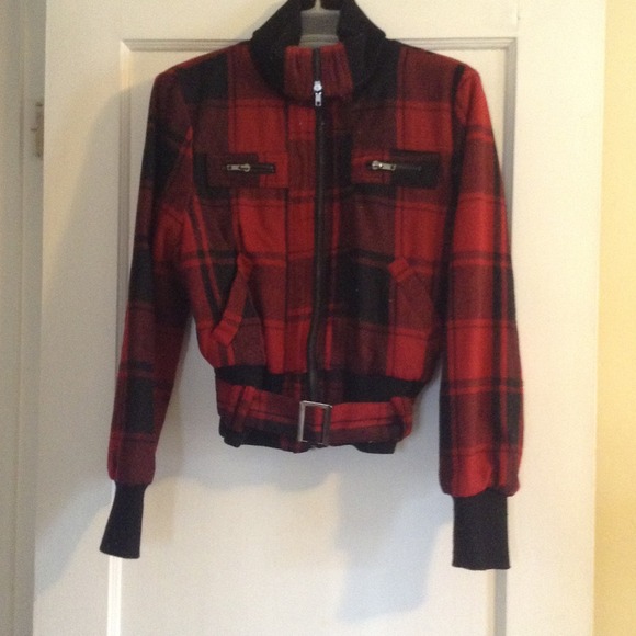 Red plaid jacket with belt
