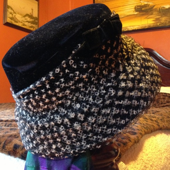 Vintage, velvet, netting and bow hat