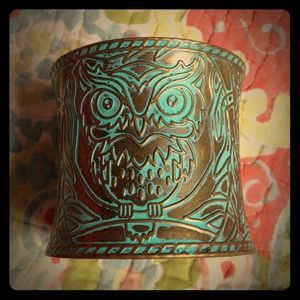 New turquoise and bronze owl cuff bracelet.