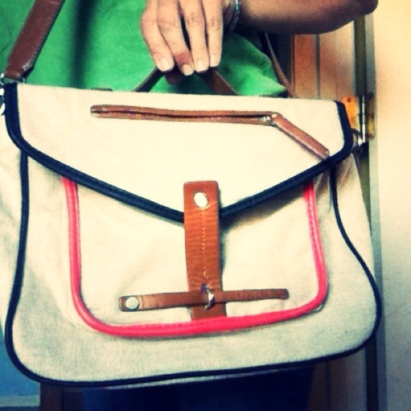 Zara Handbags - Zara linen purse with orange, navy & camel