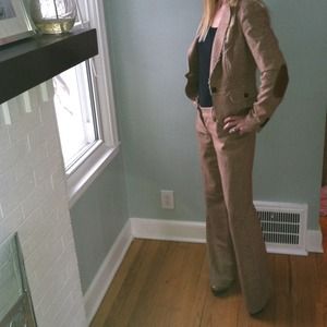 Brown tweed BeBe pantsuit.
