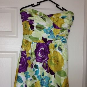 Strapless floral dress.