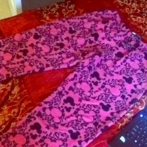 pink and black Mickey Mouse logo pajama pants