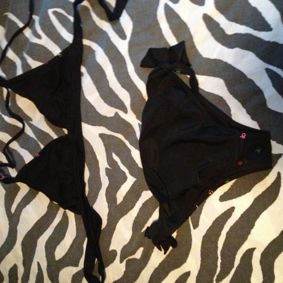 New OP black bikini with multi colored "op" logos - Picture 2 of 2