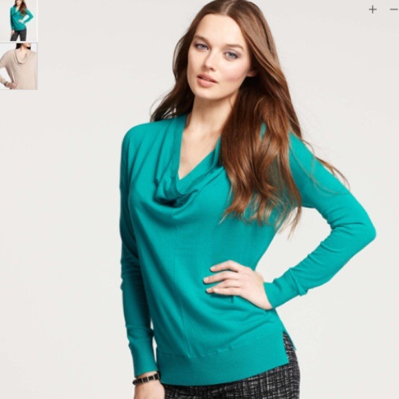 NWT Ann Taylor Blue Green Cowl Neck Sweater